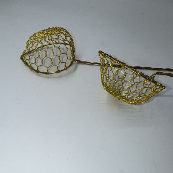 2 NEW Vintage Brass Wire Mesh Strainer Scoops 9x2" STRAINERS Asian Chinese Gold - Picture 5 of 8